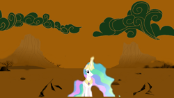 Size: 1192x670 | Tagged: safe, princess celestia, alicorn, pony, fanfic art, fanfic cover, immortality blues, sad, solo, wasteland