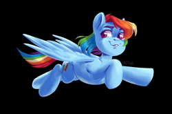 Size: 2916x1924 | Tagged: safe, artist:hollybright, derpibooru import, rainbow dash, pegasus, pony, female, flying, mare, smiling, solo