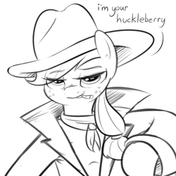 Size: 1000x1000 | Tagged: safe, artist:khorme, applejack, earth pony, pony, bedroom eyes, cigarette, clothes, costume, doc holliday, looking at you, monochrome, parody, solo, tombstone (movie)