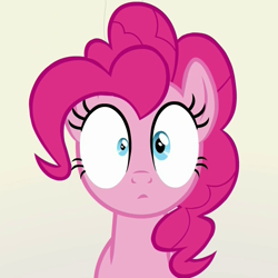 Size: 1000x1000 | Tagged: safe, screencap, pinkie pie, earth pony, pony, party pooped, crazy face, faic, solo, wide eyes