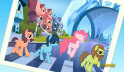 Size: 1424x827 | Tagged: safe, screencap, pinkie pie, pony, party pooped, abbey road, crystal empire, discovery family, discovery family logo, george harrison, john lennon, lonely hearts, northern song, paul mccartney, pinko starr, ponified, pronking, strawberry fields, the beatles
