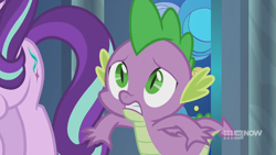 Size: 1280x720 | Tagged: safe, screencap, spike, starlight glimmer, dragon, pony, unicorn, memories and more, spoiler:memories and more, spoiler:mlp friendship is forever, 9now, duo, winged spike, worried