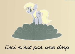 Size: 971x700 | Tagged: safe, artist:himynameisnickel, artist:super trampoline, derpy hooves, cloud, fine art parody, french text, rené magritte, text, the treachery of images, writeoff