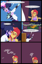 Size: 1500x2250 | Tagged: safe, artist:jase1505, sci-twi, sunset shimmer, twilight sparkle, human, series:sunlight horizons, equestria girls, alternate costumes, alternate hairstyle, bed, blushing, comic, drool, female, geode of telekinesis, hairbrush, kissing, lesbian, magic, magical geodes, scitwishimmer, shipping, sleeping, sleepy, sunset's apartment, sunsetsparkle, telekinesis