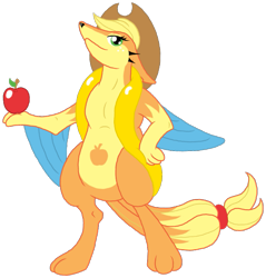 Size: 757x793 | Tagged: safe, artist:kuruttra, applejack, apple, female, floatzel, pokefied, pokémon, simple background, solo, species swap, transparent background