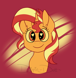 Size: 1280x1318 | Tagged: safe, artist:dippin-dott, sunset shimmer, pony, unicorn, abstract background, cute, ear fluff, female, happy, heart eyes, looking at you, mare, shimmerbetes, smiling, solo, wingding eyes