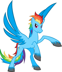 Size: 2638x3071 | Tagged: safe, artist:nemesis360, derpibooru import, rainbow dash, pegasus, pony, colored wings, colored wingtips, looking at you, rearing, simple background, solo, spread wings, transparent background, unshorn fetlocks, wings