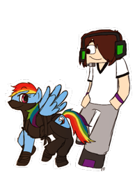 Size: 441x567 | Tagged: safe, artist:1webrainbowe1, derpibooru import, rainbow dash, oc, oc:deadlox, pegasus, pony, crossover, deadlox, duo, female, male, mcyt, minecraft, non-mlp oc, ponified, team crafted, youtube