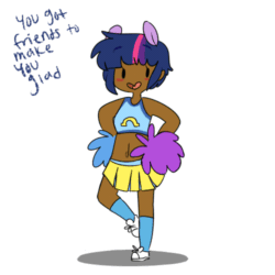 Size: 500x500 | Tagged: dead source, safe, artist:techtechno, derpibooru import, twilight sparkle, human, animated, belly button, cheerleader, clothes, cute, dialogue, eared humanization, humanized, midriff, motivational, pom pom, simple background, single panel, skirt, solo, white background