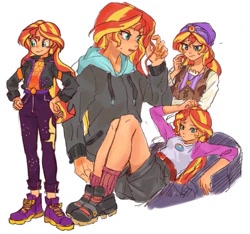 Size: 685x640 | Tagged: safe, artist:keeerooooo1, sunset shimmer, better together, eqg summertime shorts, equestria girls, festival filters, monday blues, movie magic, spoiler:eqg specials, camp everfree outfits, clothes, cute, female, hoodie, multeity, shimmerbetes, simple background, solo, sunshim, white background