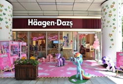 Size: 600x408 | Tagged: safe, derpibooru import, rainbow dash, rarity, twilight sparkle, twilight sparkle (alicorn), alicorn, pegasus, pony, unicorn, china, haagen dazs, häagen-dazs, irl, photo, shanghai, statue