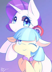 Size: 1271x1766 | Tagged: safe, artist:kawaiipony2, coco pommel, rarity, pony, unicorn, clothes, cocobetes, colored pupils, cute, duo, duo female, female, floppy ears, looking at you, one eye closed, raribetes, simple background