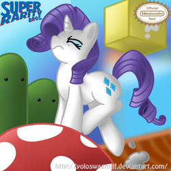 Size: 1000x1000 | Tagged: safe, artist:marble-soda, rarity, pony, unicorn, crossover, mushroom, parody, solo, super mario bros.