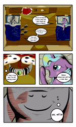 Size: 3000x5000 | Tagged: safe, artist:astroanimations, derpibooru import, idw, king sombra, radiant hope, pony, unicorn, comic:celestia's yearning, armor, bed, comic, hopebra, male, reformed sombra, shipping, smiling, straight