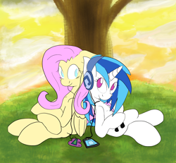 Size: 2492x2300 | Tagged: safe, artist:manfartwish, dj pon-3, fluttershy, vinyl scratch, pegasus, pony, female, mare