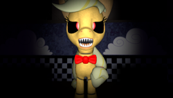 Size: 1024x576 | Tagged: safe, applejack, earth pony, pony, robot, animatronic, applefreddy, creepy, five nights at aj's, five nights at freddy's, looking at you, sharp teeth, solo