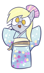 Size: 300x493 | Tagged: safe, artist:cookieboy011, derpy hooves, pegasus, pony, bipedal, clothes, cute, derpabetes, kimono (clothing), no pupils, simple background, solo, transparent background