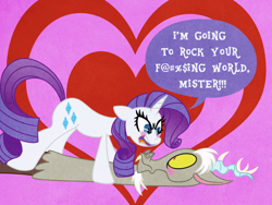 Size: 1024x768 | Tagged: safe, artist:turkleson, discord, rarity, draconequus, pony, unicorn, heart, male, raricord, she wants the d, shipper on deck, shipperity, shipping, straight, vulgar