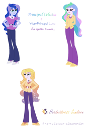 Size: 898x1314 | Tagged: safe, artist:prettycelestia, princess celestia, princess luna, principal celestia, vice principal luna, oc, oc:headmistress sundown, equestria girls, ethereal hair, fusion, royal sisters, siblings, simple background, sisters, white background
