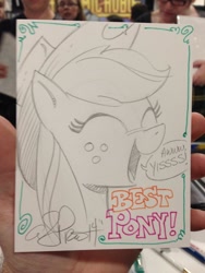 Size: 768x1024 | Tagged: safe, artist:andypriceart, applejack, earth pony, pony, best pony, eyes closed, happy, monochrome, open mouth, sketch, solo, traditional art