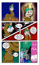 Size: 3000x5000 | Tagged: safe, artist:astroanimations, derpibooru import, idw, king sombra, princess celestia, radiant hope, alicorn, pony, unicorn, comic:celestia's yearning, angry, cave, celestibra, cloak, clothes, comic, confusion, crying, hopebra, jealous, male, neighagra falls, realization, reformed sombra, shipping, straight, tears of pain