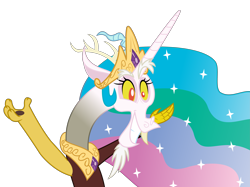 Size: 4859x3644 | Tagged: safe, artist:sketchmcreations, discord, princess celestia, alicorn, pony, dungeons and discords, discord's celestia face, imitation, mocking, simple background, smiling, transparent background, vector