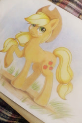 Size: 1000x1500 | Tagged: safe, artist:souladdicted, applejack, earth pony, pony, female, mare, solo, traditional art