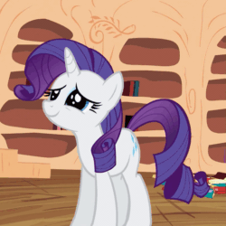 Size: 517x518 | Tagged: safe, screencap, rarity, spike, dragon, pony, unicorn, secret of my excess, animated, blinking, book, cropped, cute, expressions, female, fire ruby, floppy ears, frown, gif, gritted teeth, happy, looking back, mare, open mouth, raised hoof, rarara, raribetes, scrunchy face, solo focus