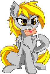 Size: 1130x1670 | Tagged: safe, artist:anti1mozg, editor:cocoa bittersweet, derpy hooves, pegasus, pony, cheek fluff, chest fluff, ear fluff, envelope, female, heart, holding, leg fluff, letter, love letter, manepxls, mare, mouth hold, pixel art, pxls.space, simple background, sitting, smiling, solo, transparent background