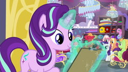 Size: 1920x1080 | Tagged: safe, screencap, amber grain, big macintosh, fuchsia frost, ocellus, rarity, starlight glimmer, earth pony, pegasus, pony, unicorn, a horse shoe-in, clipboard, eyes closed, female, friendship student, magic, magic aura, male, mare, stallion, telekinesis