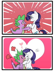 Size: 624x800 | Tagged: artist needed, source needed, safe, rarity, spike, dragon, pony, unicorn, blushing, eyes closed, heart, kissing, male, shipping, sparity, straight, surprise kiss, surprised