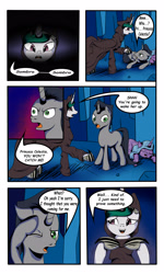 Size: 3000x5000 | Tagged: safe, artist:astroanimations, derpibooru import, idw, king sombra, princess celestia, radiant hope, alicorn, pony, unicorn, comic:celestia's yearning, cave, celestibra, cloak, clothes, comic, hopebra, male, reformed sombra, shipping, sleeping, straight