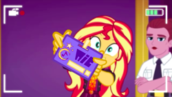 Size: 919x517 | Tagged: safe, sunset shimmer, equestria girls, equestria girls series, spoiler:eqg series (season 2), how to backstage, security guard