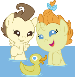 Size: 3200x3300 | Tagged: safe, artist:beavernator, pound cake, pumpkin cake, pegasus, pony, unicorn, baby, baby pony, bath, duo, female, high res, male, rubber duck, water