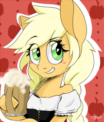 Size: 855x1000 | Tagged: safe, artist:silbersternenlicht, applejack, anthro, oktoberfest, solo