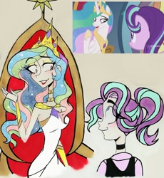 Size: 2339x2545 | Tagged: safe, artist:citi, screencap, princess celestia, starlight glimmer, human, memories and more, spoiler:memories and more, spoiler:mlp friendship is forever, humanized, scene interpretation, screencap reference, traditional art