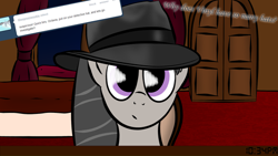 Size: 500x281 | Tagged: safe, artist:abaddon41, octavia melody, earth pony, pony, ask, fedora, female, hat, lesbian, mare, scratchtavia, shipping, solo