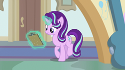 Size: 1920x1080 | Tagged: safe, screencap, starlight glimmer, pony, unicorn, a horse shoe-in, clipboard, female, magic, magic aura, mare, solo, telekinesis