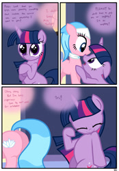 Size: 1741x2500 | Tagged: safe, artist:pyruvate, derpibooru import, aloe, twilight sparkle, comic:the usual, :3, begging, comic, cute, eyes closed, floppy ears, plot, smiling, spa, twiabetes