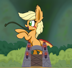 Size: 1280x1205 | Tagged: safe, artist:heir-of-rick, applejack, earth pony, monster pony, original species, pony, tatzlpony, daily apple pony, bipedal, ear fluff, impossibly large ears, jurassic park, jurassic world, tatzljack