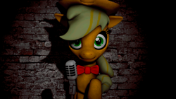 Size: 968x543 | Tagged: safe, applejack, earth pony, pony, 3d, applefreddy, creepy, five nights at aj's, five nights at freddy's, gmod, looking at you, sharp teeth, solo, source filmmaker