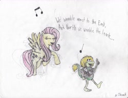 Size: 6600x5100 | Tagged: safe, artist:endlesswire94, fluttershy, pegasus, pony, absurd resolution, crossover, fraggle rock, music notes, singing, the muppets, traditional art, wembley fraggle