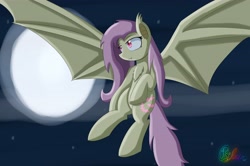 Size: 5000x3312 | Tagged: safe, artist:blairchan231, fluttershy, bat pony, pony, chest fluff, flutterbat, moon, night, solo