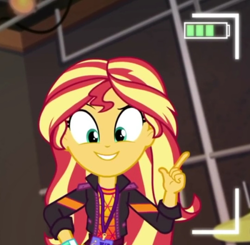 Size: 540x530 | Tagged: safe, sunset shimmer, better together, equestria girls, clothes, female, how to backstage, jacket, selfie drone, solo