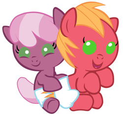 Size: 2520x2400 | Tagged: safe, artist:beavernator, big macintosh, cheerilee, earth pony, pony, baby, baby macintosh, baby pony, colt, diaper, duo, female, filly, foal, high res, male, simple background, sitting, white background
