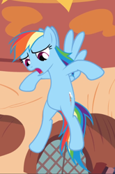 Size: 586x888 | Tagged: safe, derpibooru import, screencap, rainbow dash, pegasus, pony, magic duel, cropped, female, flying, golden oaks library, open mouth, solo