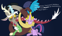 Size: 8000x4724 | Tagged: safe, artist:xscaralienx, derpibooru import, discord, twilight sparkle, the return of harmony, absurd resolution, discorded, villains touching twilight