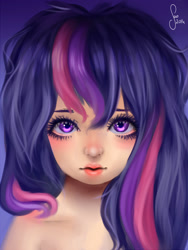 Size: 1500x2000 | Tagged: safe, artist:saoiirse, derpibooru import, twilight sparkle, human, bust, humanized, mane, portrait, solo, uncanny valley