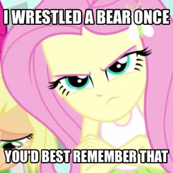 Size: 606x606 | Tagged: safe, screencap, fluttershy, a case for the bass, equestria girls, rainbow rocks, angry, badass, flutterbadass, fluttershy is not amused, image macro, meme