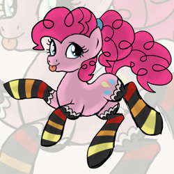 Size: 2100x2100 | Tagged: safe, artist:sjart117, pinkie pie, pony, :p, clothes, doodle, female, halloween, holiday, jumping, mare, ponytail, silly, sketch, socks, solo, striped socks, thigh highs, tongue out, zoom layer